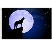 Drapeau De Jardin Howling Wolf Animal In Moon Night Garden Flag Amusante Drapeau De Bienvenue Antifouling Pride Flag Pour Pelouse Patio Pavillon 152X90CM