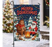 Drapeau de jardin humoristique avec citation du Père Noël Sasquatch 30,5 x | Père Noël, drapeau de cour, feu de camp, forêt d'hiver, typographie saisonnière, décoration saisonnière extérieure
