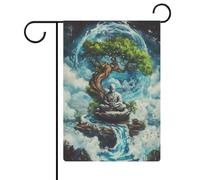 Drapeau de jardin humoristique double face « Méditation de Bouddha » (47 cm x 32 cm) pour jardin et pelouse.