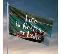 Drapeau de jardin humoristique Life Is Better On The Lake - Cadeau pour mari - Décoration de bureau pour homme (30 x 45 cm)