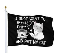 Drapeau De Jardin I Just Want To Drink Coffee And Pet My Cat Pride Flag Antifouling Drapeaus Décoratif Couleur Vive Garden Flag Pour Pelouse Cour Pavillon 152X90CM