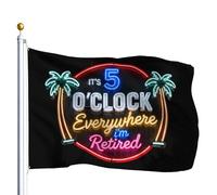 Drapeau de Jardin Il est 17 heures ici Drapeaux 90X150cm | Couleurs Vives Bunting Résistants aux Intempéries Drapeau Corsaire pour Bar Anniversaire Extérieur