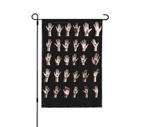 Drapeau de jardin imprimé alphabet en langue des signes de l'alphabet 71,1 x 101,6 cm, drapeau de décoration extérieure double face pour jardin, terrasse, pelouse, jardin, porche