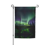 Drapeau de jardin imprimé aurores boréales sombres - Drapeau décoratif pour extérieur, cour, maison, extérieur, terrasse, pelouse