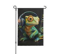 Drapeau de jardin imprimé caméléon écouter de la musique - 31,8 x 45,7 cm - Décoration extérieure double face pour jardin, terrasse, pelouse, jardin, porche