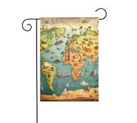 Drapeau de jardin imprimé carte du monde animal drapeaux décoratifs principalement pour patios, jardins, pots de fleurs, terrasse, balcon. 30,5 x 45,7 cm