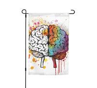 Drapeau de jardin imprimé cerveau gauche et droit 30,5 x 45,7 cm, bannière double face avec design vibrant résistant à la décoloration pour porche, terrasse, pelouse et décoration d'intérieur