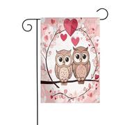 Drapeau de jardin imprimé chouettes mignons 30,5 x 45,7 cm pour décoration extérieure, tissu avec manche de 3 cm, convient pour jardin, pelouse, terrasse, balcon