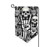 Drapeau de jardin imprimé crâne Rock and Roll - Drapeaux de cour d'extérieur résistants aux intempéries - Drapeaux de bienvenue pour décoration de terrasse, pelouse 31,8 x 45,7 cm
