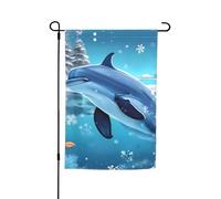 Drapeau de jardin imprimé dauphin d'hiver 30,5 x 45,7 cm - Drapeaux d'extérieur saisonniers double face, pour cour, porche, décoration de fête