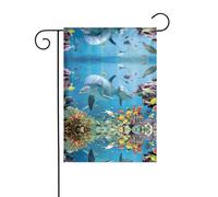 Drapeau de jardin imprimé dauphin qui vous regarde, drapeaux d'hiver d'extérieur et bannière de cour pour porche, pelouse, jardin, décorations de Noël
