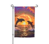 Drapeau de jardin imprimé dauphins coucher de soleil 30,5 x 45,7 cm, bannière double face avec motif vibrant résistant à la décoloration pour porche, terrasse, pelouse et décoration d'intérieur