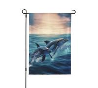 Drapeau de jardin imprimé dauphins dans la mer 71,1 x 101,6 cm, drapeau de décoration extérieure double face pour jardin, terrasse, pelouse, jardin, porche