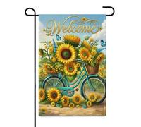 Drapeau de jardin imprimé de bienvenue au printemps au design créatif 30,5 x 45,7 cm, motif double face, drapeau en lin, décoration de cour trèfle pour l'extérieur sans pole-02-Bicycle