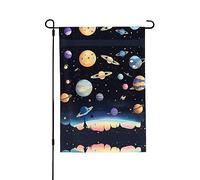 Drapeau de jardin imprimé des deux côtés Saturne Jupiter Terre (71,1 x 101,6 cm), drapeau de bienvenue pour les vacances saisonnières, décoration extérieure
