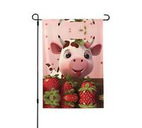 Drapeau de jardin imprimé des vaches et des fraises double face (71,1 x 101,6 cm), drapeau de bienvenue pour les vacances saisonnières, décoration extérieure