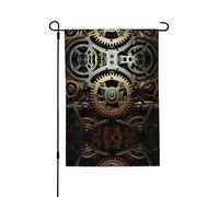 Drapeau de jardin imprimé double face à engrenages mécaniques fins (71,1 x 101,6 cm), drapeau de bienvenue pour les vacances saisonnières, décoration extérieure