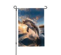 Drapeau de jardin imprimé double face avec dauphin sautant (71,1 x 101,6 cm), drapeau de bienvenue pour les vacances saisonnières, décoration extérieure