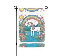 Drapeau de jardin imprimé double face Licorns by the river (71,1 x 101,6 cm), drapeau de bienvenue pour les vacances saisonnières, décoration extérieure