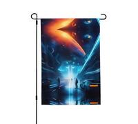 Drapeau de jardin imprimé double face Science Fiction Future (71,1 x 101,6 cm), drapeau de bienvenue pour les vacances saisonnières, décoration extérieure