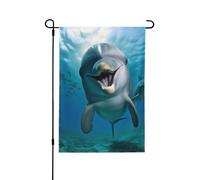 Drapeau de jardin imprimé drôle de dauphin qui vous regarde, 71,1 x 101,6 cm, drapeau de décoration extérieure double face pour jardin, terrasse, pelouse, jardin, porche