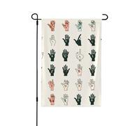 Drapeau de jardin imprimé en langue des signes de l'alphabet - 71,1 x 101,6 cm - Décoration extérieure double face pour jardin, terrasse, pelouse, jardin, porche