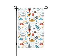 Drapeau de jardin imprimé fusées de dessin animé 30,5 x 45,7 cm, décoration extérieure pour cour, patio, porche et pelouse