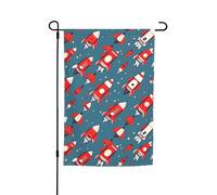 Drapeau de jardin imprimé fusées de dessin animé double face pour décorations extérieures