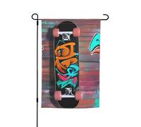 Drapeau de jardin imprimé graffiti skateboard divers drapeau de jardin drapeau extérieur décoration de cour pour patio, porche ou pelouse drapeau