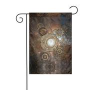 Drapeau de jardin imprimé horloge steampunk 30,5 x 45,7 cm, chic, vertical, double face, décoration pour toutes les saisons