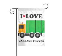 Drapeau de jardin imprimé « I Love » avec camions à ordures, drapeaux d'extérieur d'hiver et bannière de cour pour porche, pelouse, jardin, décorations de Noël