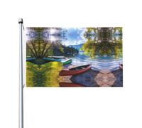 Drapeau de jardin imprimé lac avec bateaux, canoës, parc, 91,4 x 152,4 cm, convient pour les pelouses, balcons, terrasses, intérieur et extérieur, avec œillets métalliques, mât non inclus.