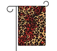 Drapeau de jardin imprimé léopard marron rouge en toile de jute double face 30,5 x 45,7 cm