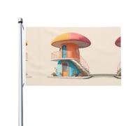 Drapeau de jardin imprimé maison champignon coloré, 91,4 x 152,4 cm, adapté pour les pelouses, balcons, terrasses, intérieur et extérieur, avec œillets métalliques, mât non inclus.