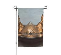 Drapeau de jardin imprimé musée du Louvre à Paris 30,5 x 45,7 cm, bannière double face pour extérieur, vacances, cour, porche, terrasse, arrière-cour, décoration printanière et été