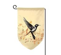 Drapeau de jardin imprimé oiseaux volants notes de musique 45,7 x 31,8 cm double face imprimé drapeau décoration cour