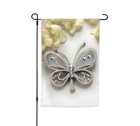Drapeau de jardin imprimé papillon et fleur en strass, drapeau décoratif pour extérieur, cour, maison, terrasse, pelouse