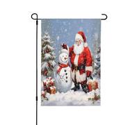 Drapeau de jardin imprimé Père Noël et bonhomme de neige 31,8 x 45,7 cm, drapeau de maison double face en polyester pour patio, porche, pelouse, décoration extérieure