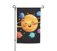Drapeau de jardin imprimé planète mignonne 30,5 x 45,7 cm, bannière double face avec motif vibrant résistant à la décoloration pour porche, terrasse, pelouse et décoration d'intérieur saisonnière