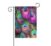 Drapeau de jardin imprimé plumes de paon coloré double face 30,5 x 45,7 cm, drapeaux pour décorations de vacances en plein air, drapeau de cour durable