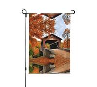 Drapeau de jardin imprimé pont couvert d'Albany 12,5"x 18" double face, drapeau extérieur de bienvenue saisonnière pour maison extérieure, printemps, été, automne, décoration de cour