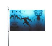 Drapeau de jardin imprimé requins marteaux, 91,4 x 152,4 cm, adapté pour les pelouses, balcons, terrasses, intérieur et extérieur, avec œillets métalliques, mât non inclus.