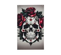 Drapeau de jardin imprimé tête de mort rose rouge pour intérieur ou extérieur
