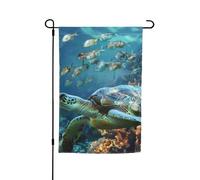 Drapeau de jardin imprimé tortue de mer avec poissons - Bannière double face de 30,5 x 45,7 cm avec motif vibrant résistant à la décoloration pour porche, terrasse, pelouse et décoration d'intérieur