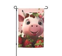 Drapeau de jardin imprimé vaches et fraises 30,5 x 45,7 cm - Drapeaux saisonniers double face pour extérieur, cour, porche, décoration de fête