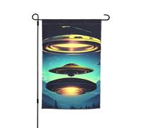 Drapeau de jardin imprimé vaisseau spatial descend 30,5 x 45,7 cm - Drapeaux saisonniers double face pour cour, porche, décoration de fête
