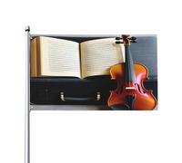 Drapeau de jardin imprimé violon et livre, bannière décorative extérieure, pelouse, maison, terrasse et mur