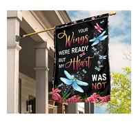 Drapeau De Jardin Jardin Signe Double Face Drapeaux De Vacances Décoration Pour Pelouse Balcon Patio Libellules Et Fleurs, Tes Ailes Étaient Prêtes, Mais Mon Cœur Ne L'Était Pas. M