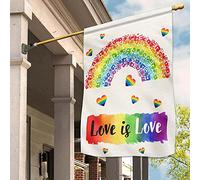 Drapeau De Jardin Jardin Signe Drapeau De Décoration Décoration Pour Porche Patio L'Amour Est L'Amour. Cœurs Arc-En-Ciel, Mois Des Fiertés Lgbt, Cadeau Pour Couple Intersexe. S