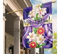 Drapeau De Jardin Jardin Signe Ésistantes À La Décoloration Drapeau De Décoration Décoration Pour Porche Maison Croix Du Christ Avec Des Fleurs, Il Est Ressuscité, Pâques S